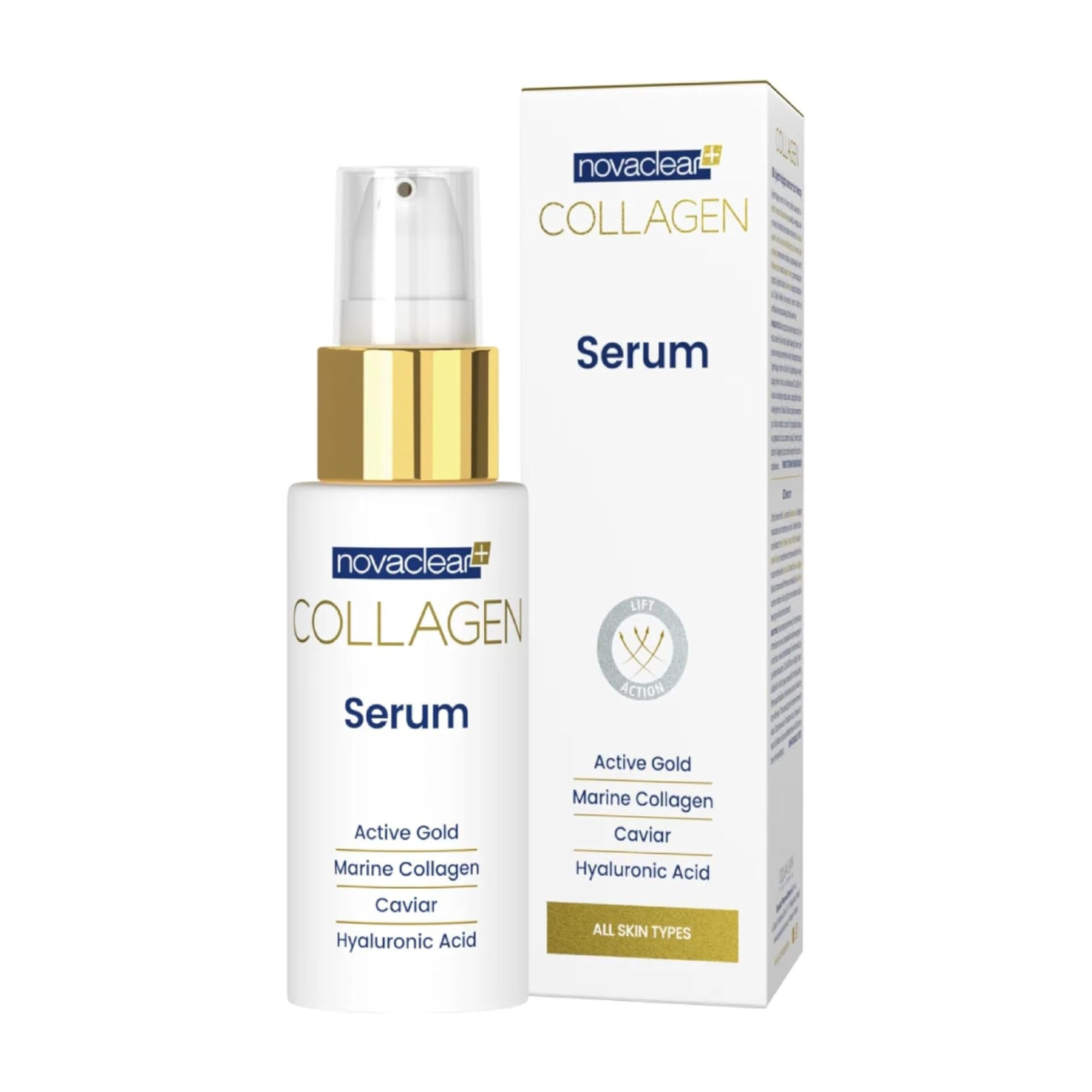 Novaclear Collagen Serum – Anti-Wrinkle Face Serum with Marine Collagen, Gold, Hyaluronic Acid, Retinol & Vitamin C – Improves Skin Firmness, Elasticity & Radiance – For All Skin Types – 30 ML