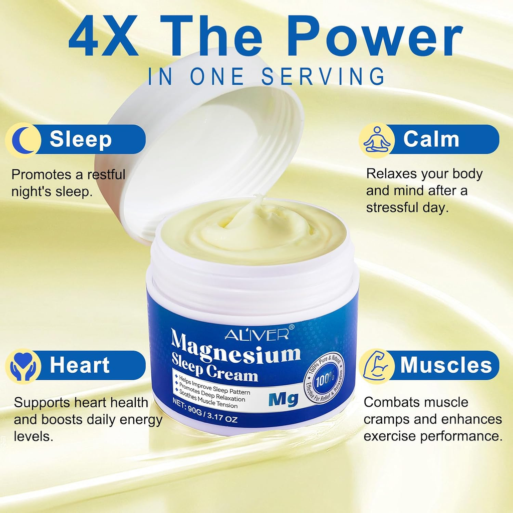 ALIVER Pure Magnesium Cream 90g, Magnesium Oil Cream for Sleep and Feet, Restless Legs,Body Relaxation,Magnesium Topical Lotion Butter Soothes Muscle Tension