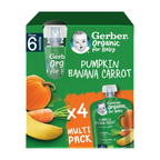 Nestle Gerber Organic Puree Pumpkin, Banana & Carrot Baby Food, 90g (Pack of 4)