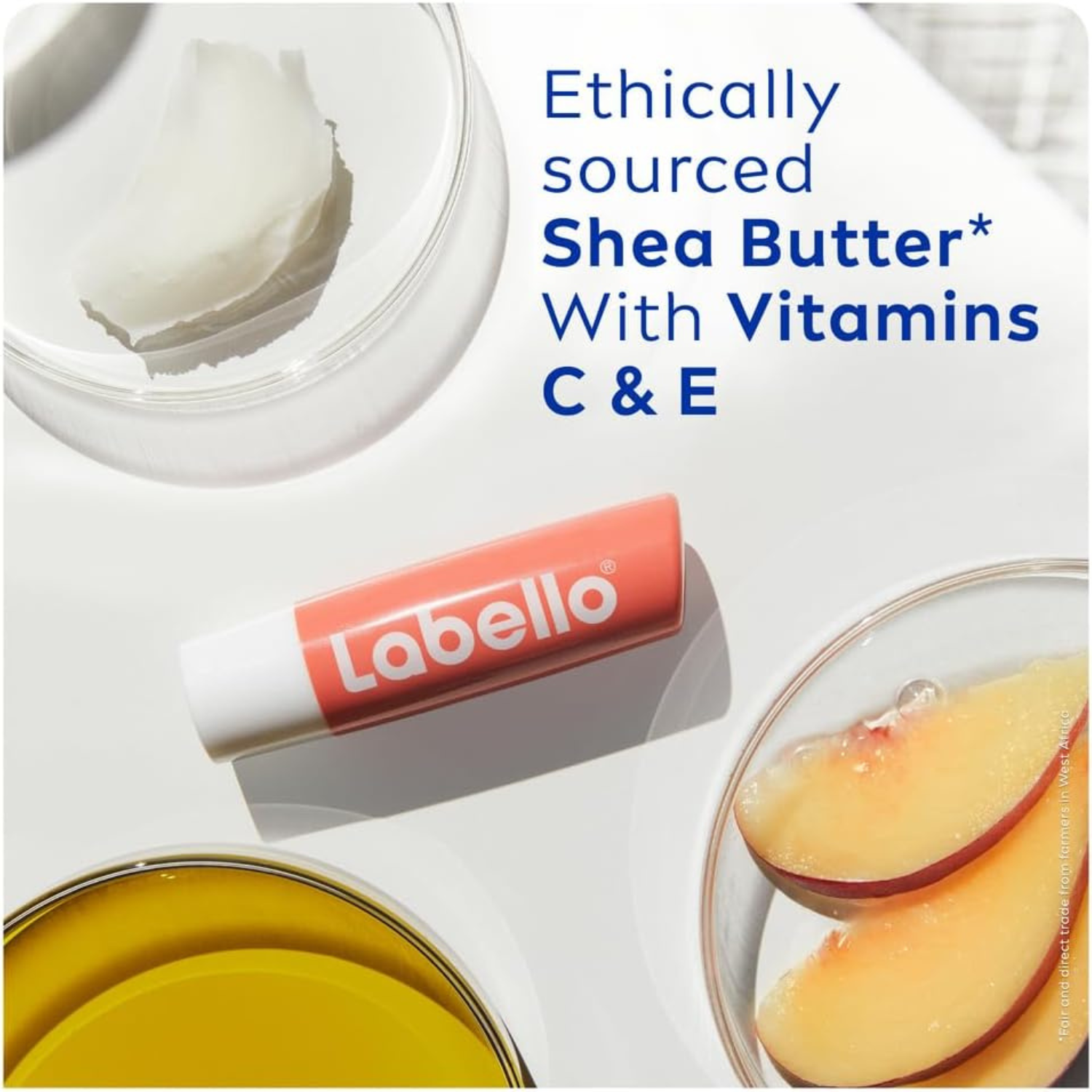 Labello Peach Shine Lip Balm, 24H Melt-In Moisture, with Shea Butter and Natural Oils Enriched with Vitamins, with Natural Ingredients, Mineral Oil Free, Vegan, 4.8g, Pack of 2