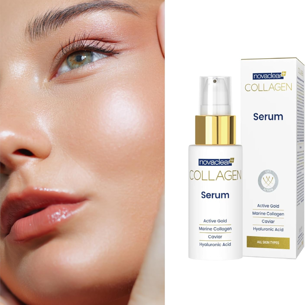 Novaclear Collagen Serum – Anti-Wrinkle Face Serum with Marine Collagen, Gold, Hyaluronic Acid, Retinol & Vitamin C – Improves Skin Firmness, Elasticity & Radiance – For All Skin Types – 30 ML