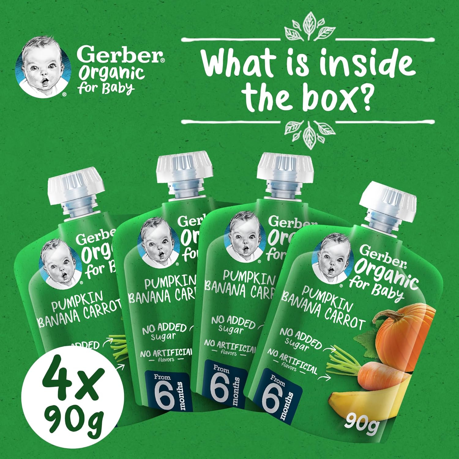 Nestle Gerber Organic Puree Pumpkin, Banana & Carrot Baby Food, 90g (Pack of 4)