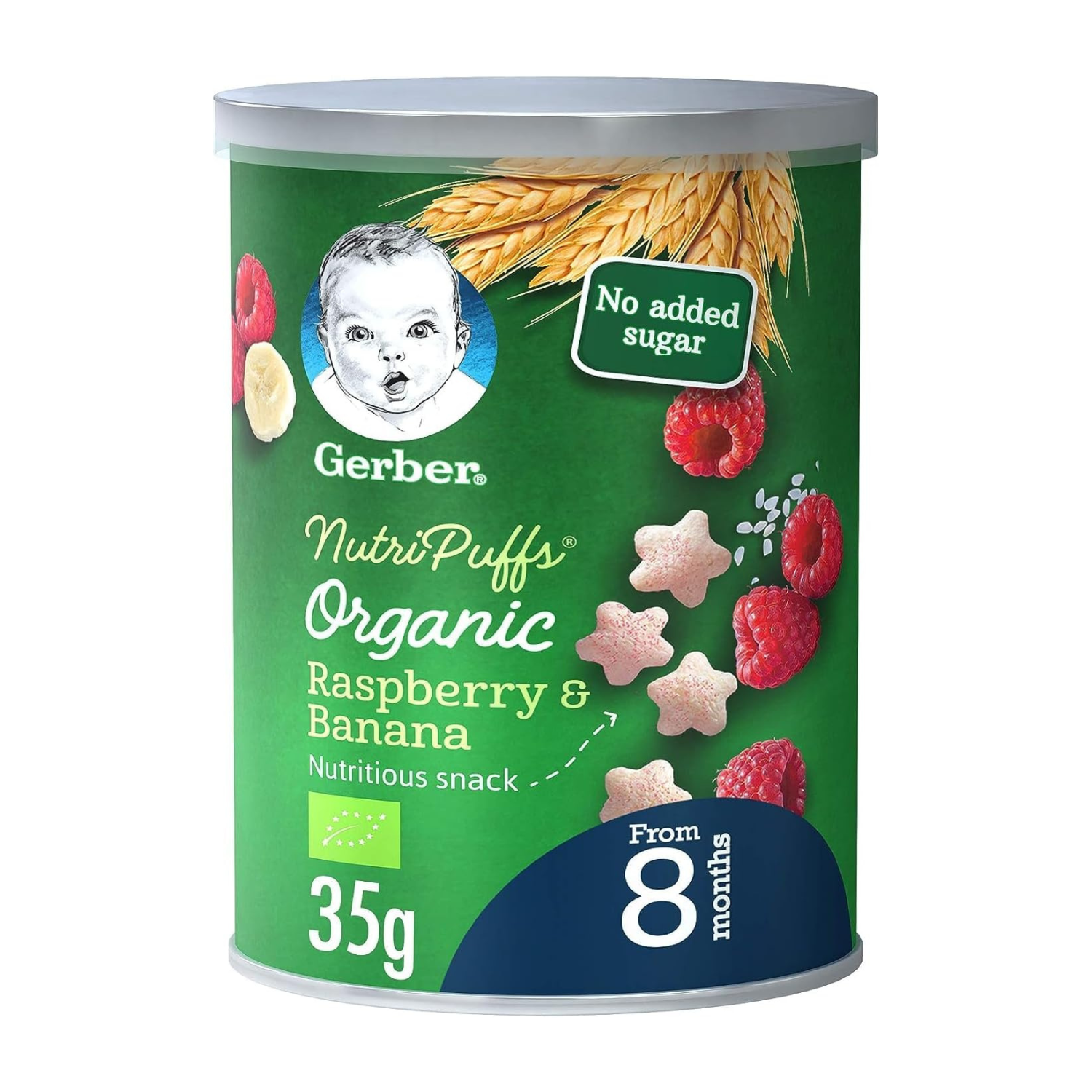 Nestle Gerber Organic Nutripuffs Raspberry & Banana, Baby Food, Tin, 35g
