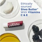 Labello Blackberry Shine Lip Balm, 24H Melt-In Moisture, with Shea Butter and Natural Oils Enriched with Vitamins, with Natural Ingredients, Mineral Oil Free, Vegan, 4.8g