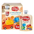 CERELAC Nestle Fruits & Vegetables Puree Pouch Apple Carrot Mango 90g, Pack of 4