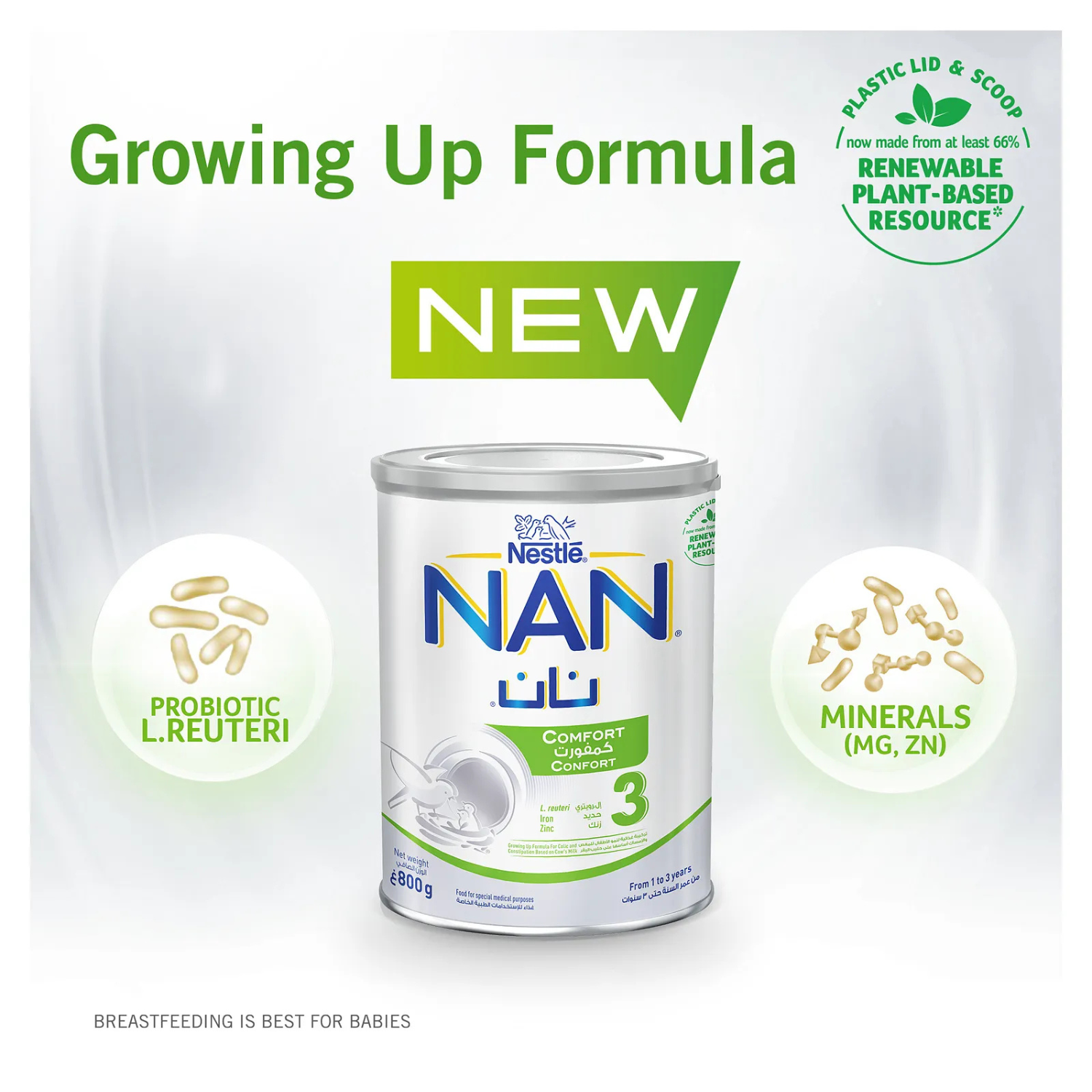 Nestle Nan Comfort 3 Follow Up Formula Milk Drink for Toddlers 1-3 Yrs, Reduces Colic & Constipation, 800g, 16 Vitamins/Minerals