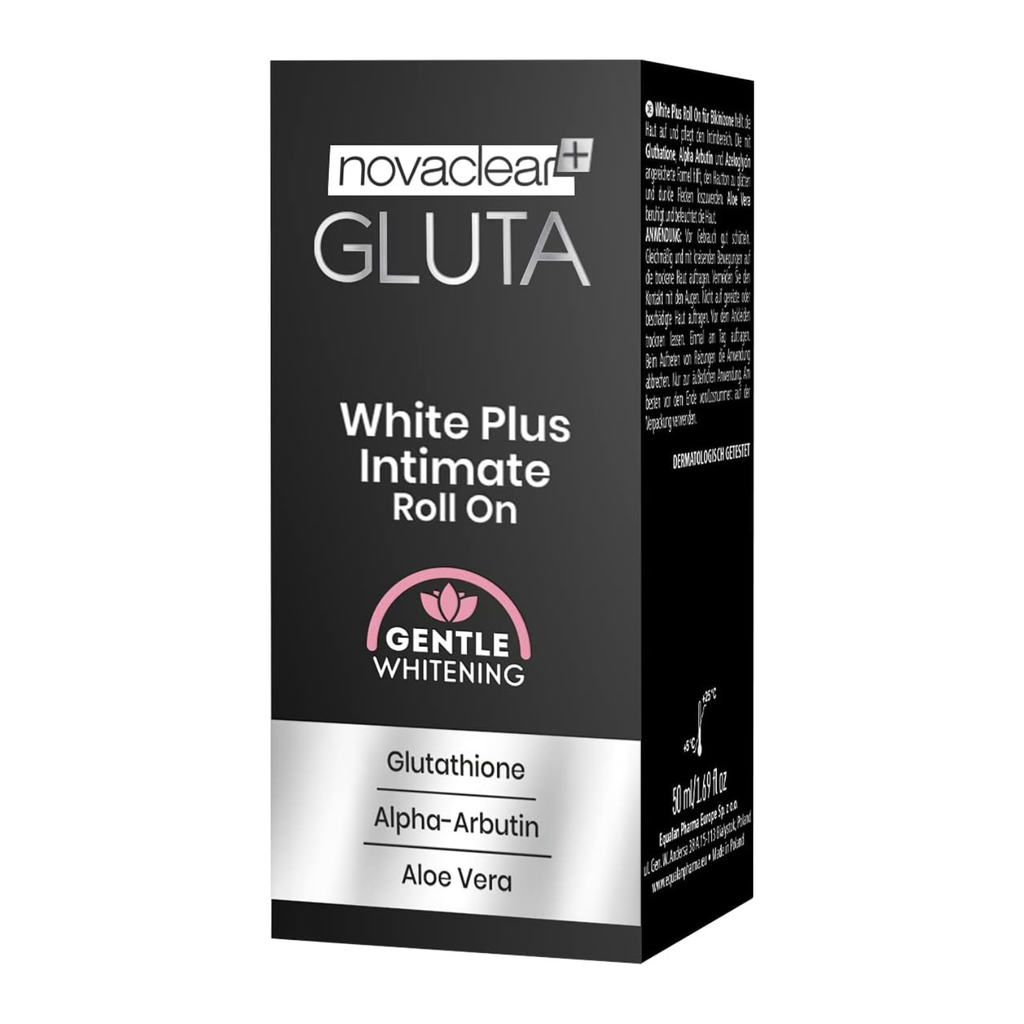 Novaclear Gluta White Plus Intimate Roll-On – Brightening Deodorant for Sensitive Areas with Glutathione, Alpha Arbutin & Aloe Vera – Gently Evens Skin Tone & Reduces Dark Spots – 50 ML