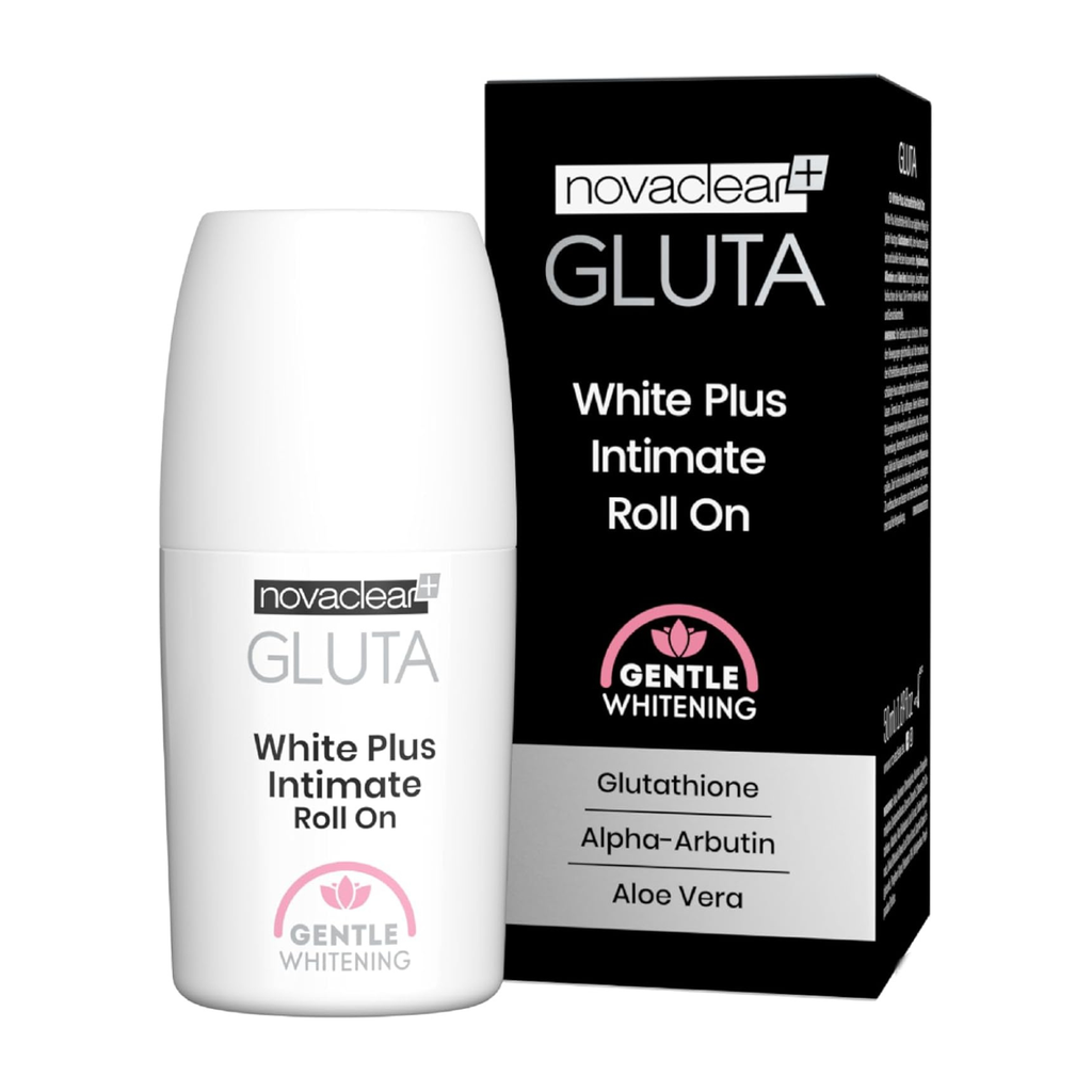 Novaclear Gluta White Plus Intimate Roll-On – Brightening Deodorant for Sensitive Areas with Glutathione, Alpha Arbutin & Aloe Vera – Gently Evens Skin Tone & Reduces Dark Spots – 50 ML