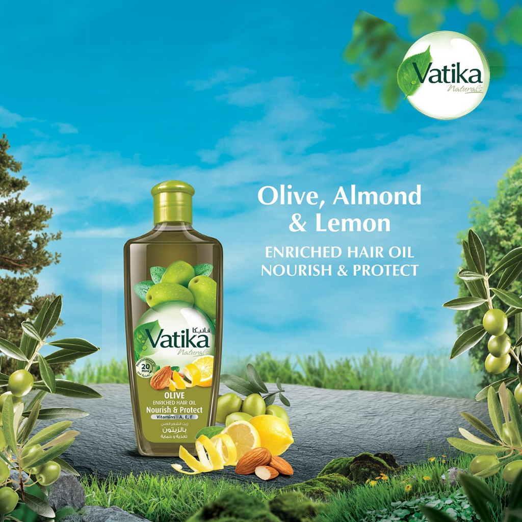 Vatika Naturals Olive Enriched Hair Oil - With Goodness Of Olive , Almond & Lemon - Vitamin A,E,F For Nourishing & Protection Of Hair - 300 ml