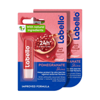 Labello Pomegranate Shine Lip Balm, 24H Melt-In Moisture, with Shea Butter and Natural Oils Enriched with Vitamins, with Natural Ingredients, Mineral Oil Free, Vegan, 4.8g, Pack of 2