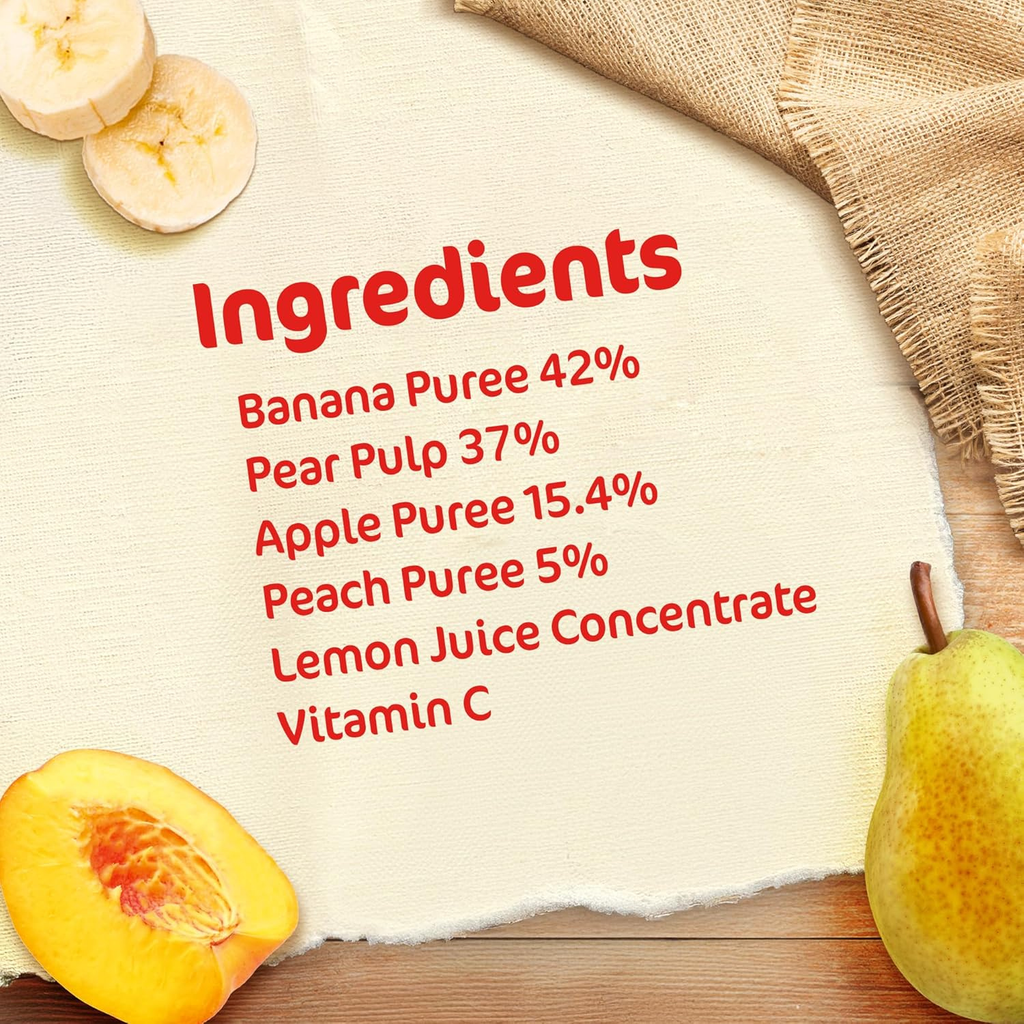 Cerelac Banana, Apple, Pear & Peach, 100% Natural Fruits, No Added Sugar, High in Vitamin C, From 6 Months, Puree Pouch 90g