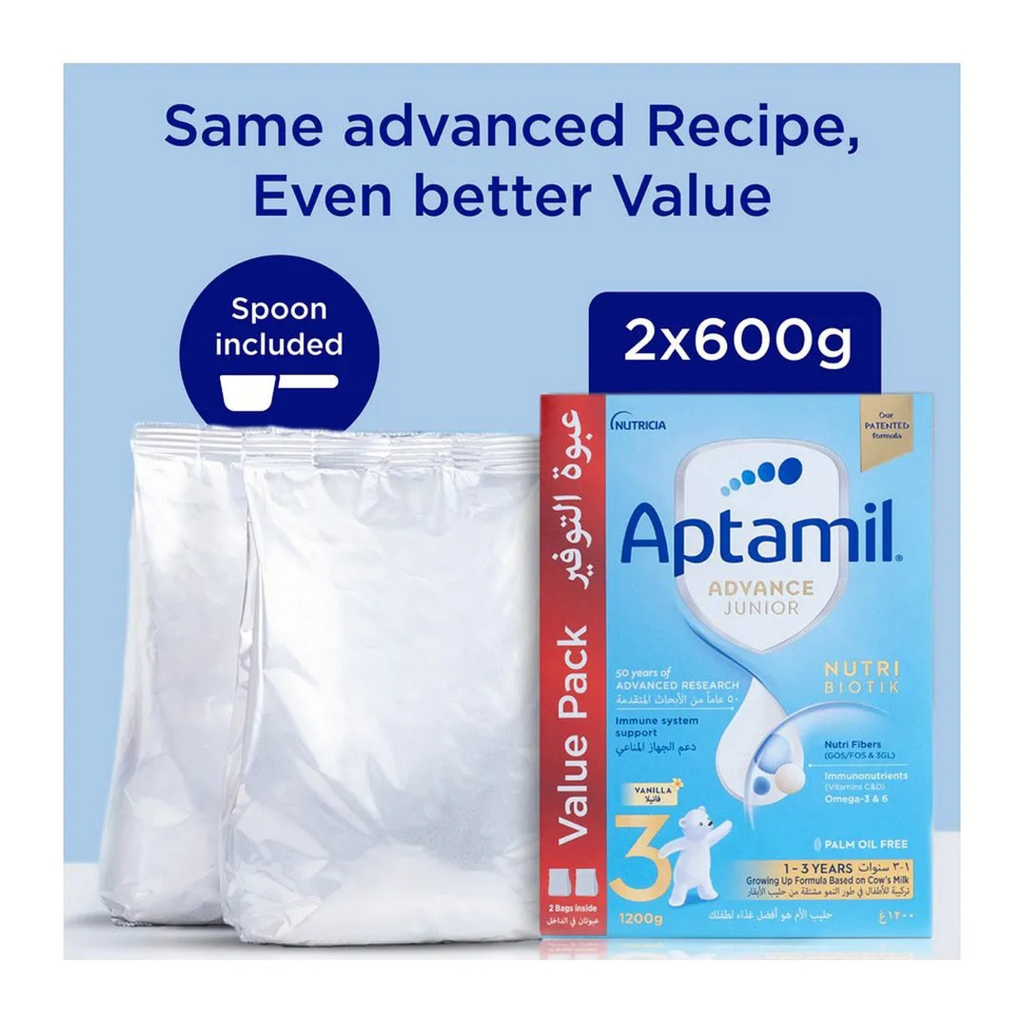 Aptamil Advance Junior 3 Growing Up Formula Milk From 12 Months to 3 Years, Big Value Pack - 1200g