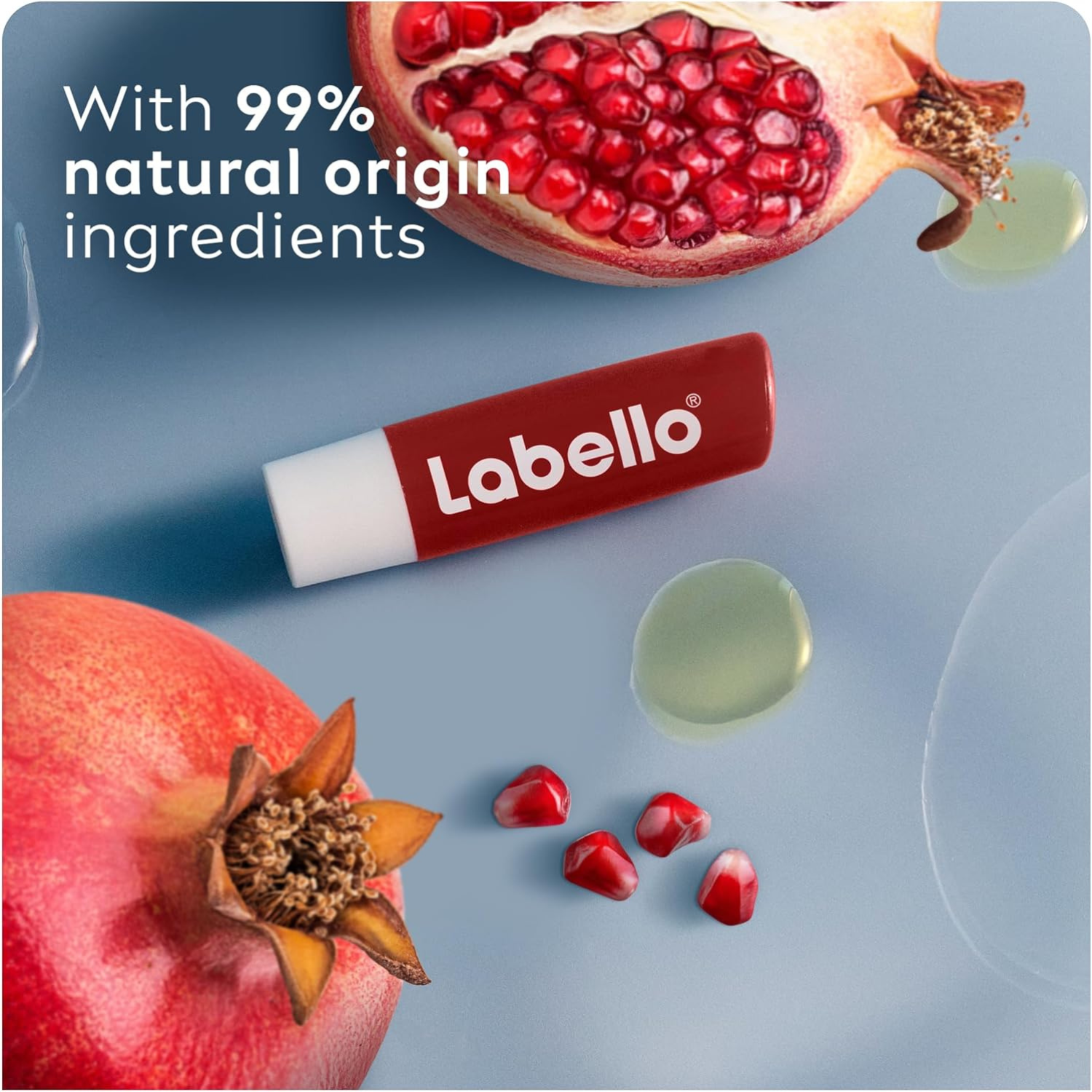 Labello Pomegranate Shine Lip Balm, 24H Melt-In Moisture, with Shea Butter and Natural Oils Enriched with Vitamins, with Natural Ingredients, Mineral Oil Free, Vegan, 4.8g, Pack of 2