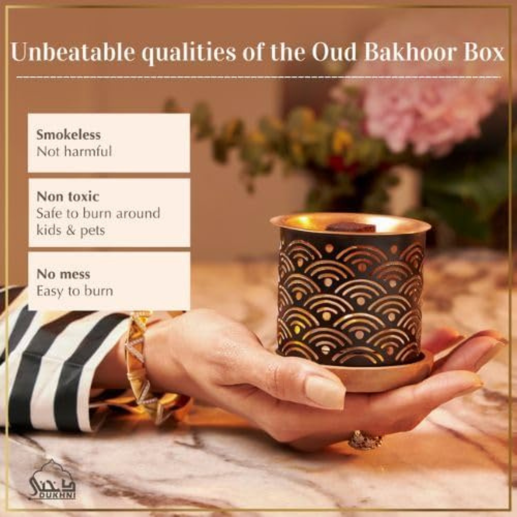 Oud Bakhoor Variety Box & Burner by Dukhni | Assorted Box | 20 pieces Bakhoor | Starter Kit | Authentic Arabic Incense | Perfect Ramadan Decor & Eid Gift Hampers