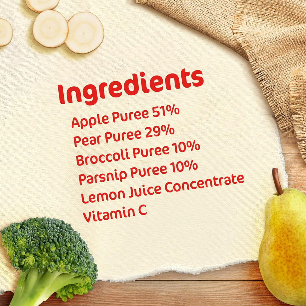 Cerelac Broccoli, Parsnip, Apple & Pear, 100% Natural Fruits, No Added Sugar, From 6 Months, Puree Pouch 90g (16 Pouches)