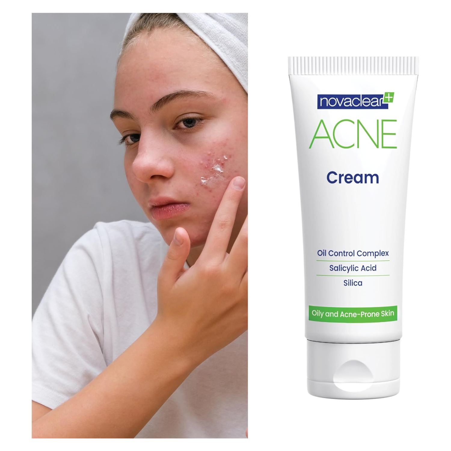 Novaclear Acne Cream – Anti Pimple Cream with Salicylic Acid, Sebum Control for Oily Skin, Acne Treatment Cream with Hydrating Formula 40 ML
