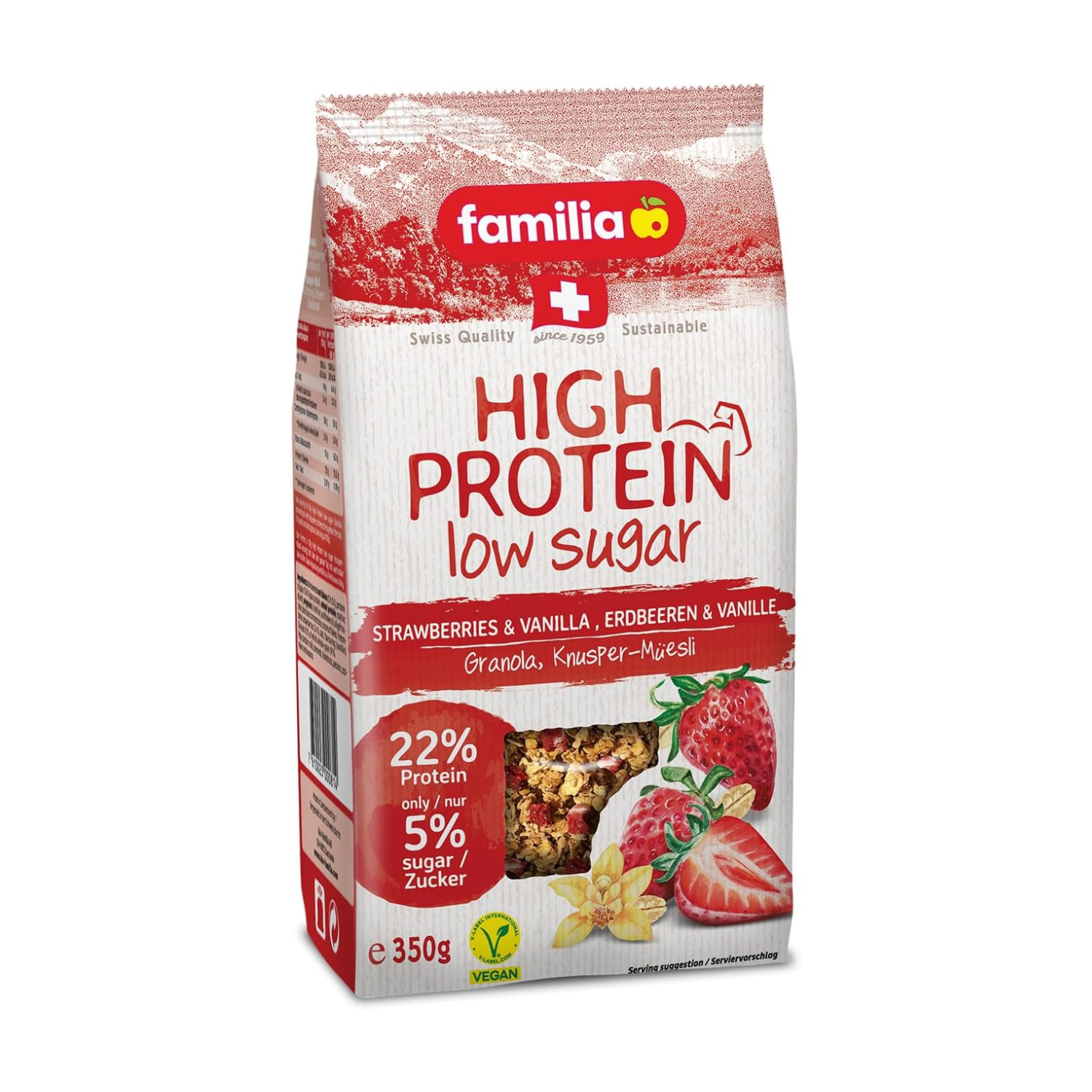 Familia High Protein Muesli, Strawberry & Vanilla, Low Sugar, Vegan - 350g