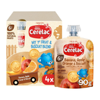 Nestle Cerelac Fruits Puree Pouch Banana Orange Biscuit 90G, Pack of 4