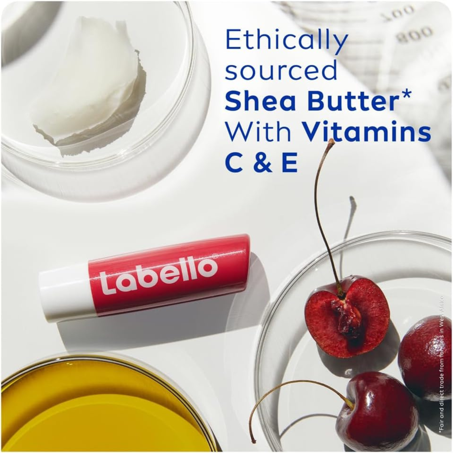 Labello Cherry Shine Lip Balm, 24H Melt-In Moisture, with Shea Butter and Natural Oils Enriched with Vitamins, with Natural Ingredients, Mineral Oil Free, Vegan, 4.8g