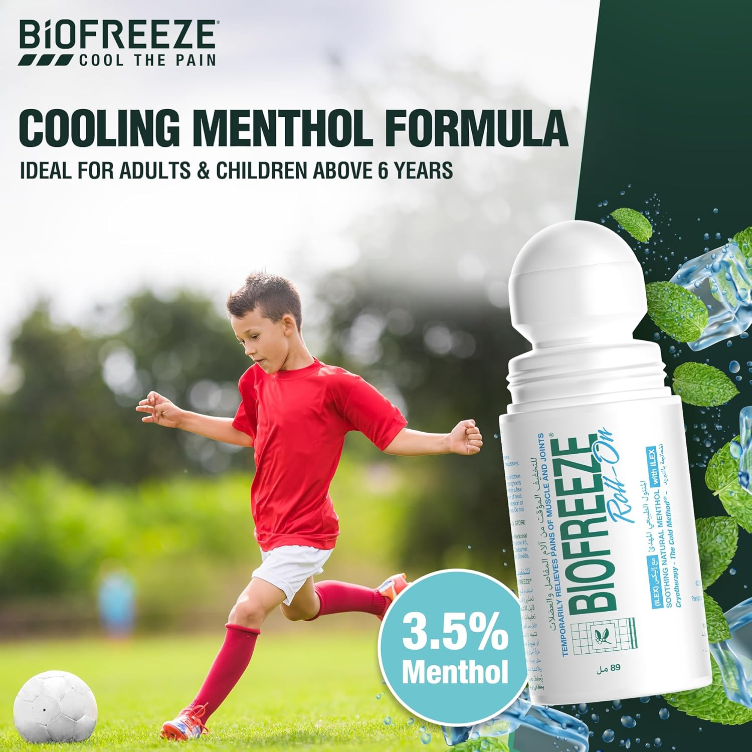 Biofreeze® Pain Relief Roll-On, Soothing Natural Menthol with ILEX Scent, 89 ml