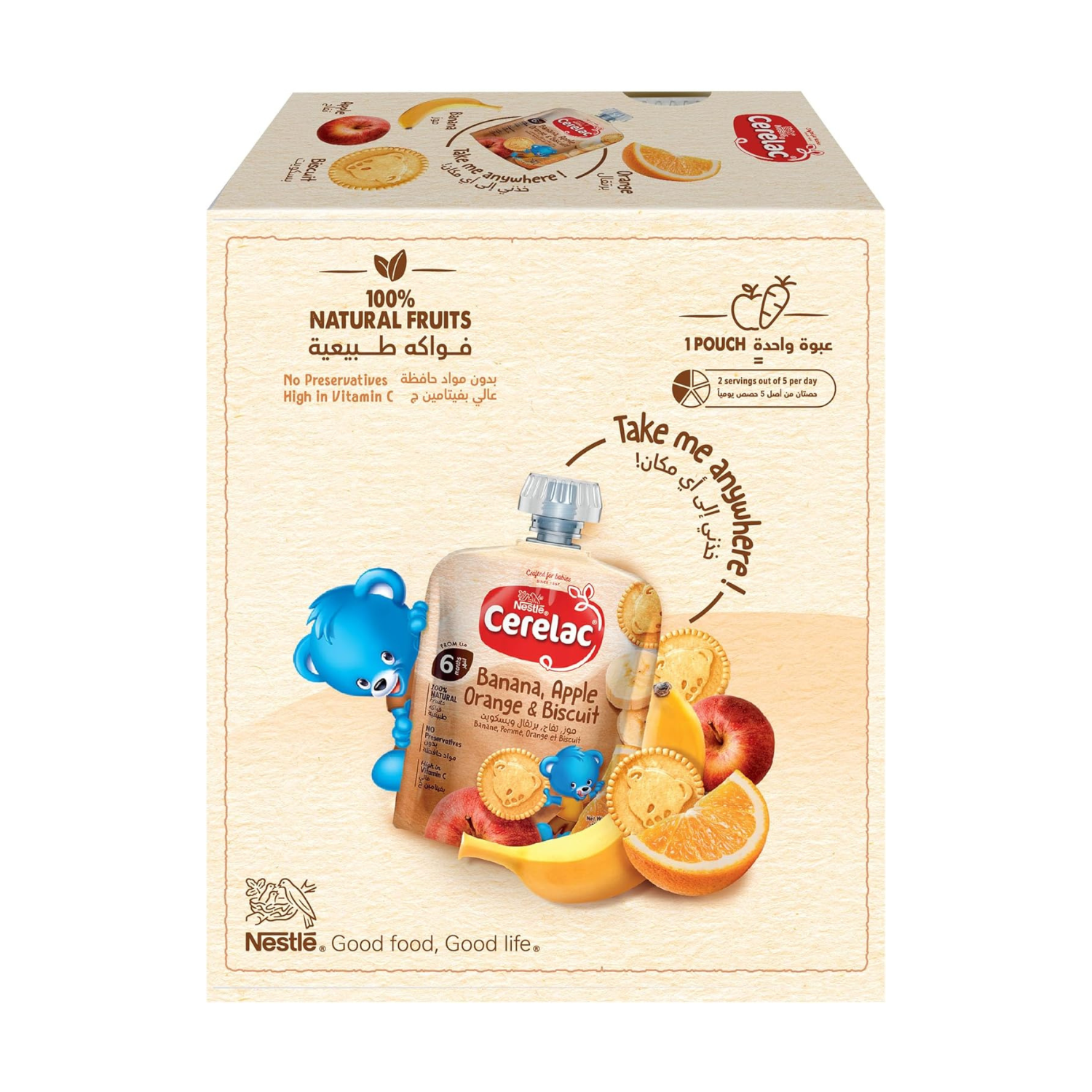 Nestle Cerelac Fruits Puree Pouch Banana Orange Biscuit 90G, Pack of 4