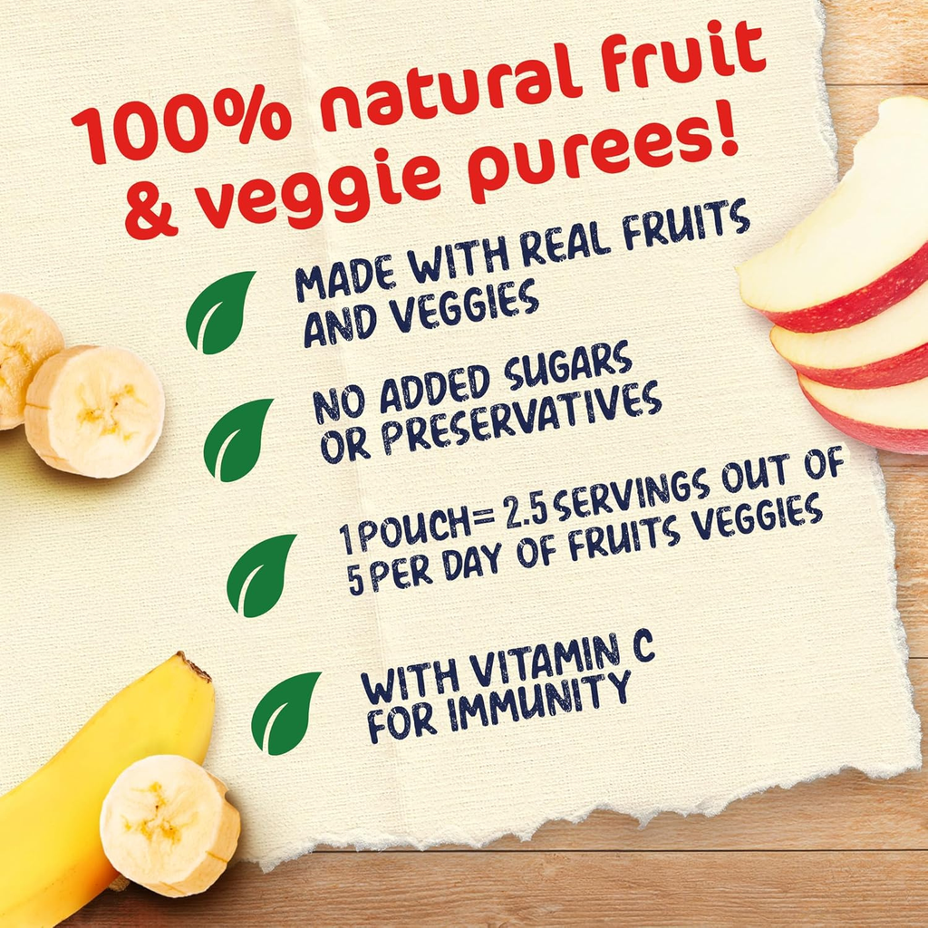 Cerelac Banana, Apple & Oats, 100% Natural Fruits, No Added Sugar, From 6 Months, Puree Pouch 90g (16 Pouches)