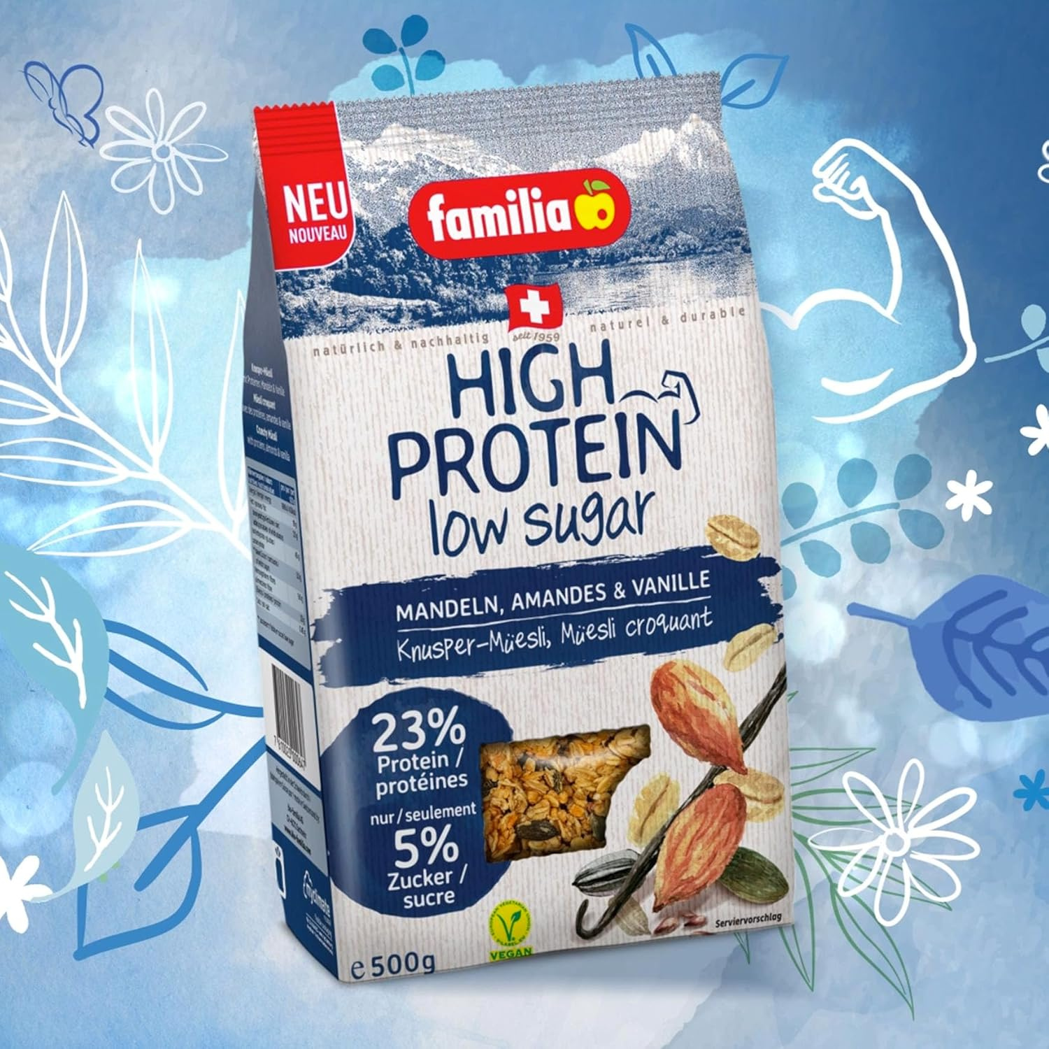 Familia High Protein Muesli, Almond & Vanilla, Low Sugar, Vegan - 350g
