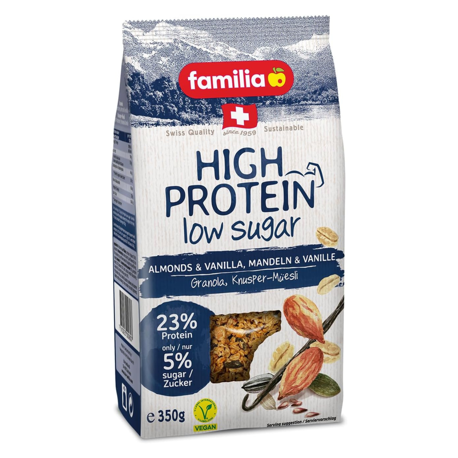 Familia High Protein Muesli, Almond & Vanilla, Low Sugar, Vegan - 350g