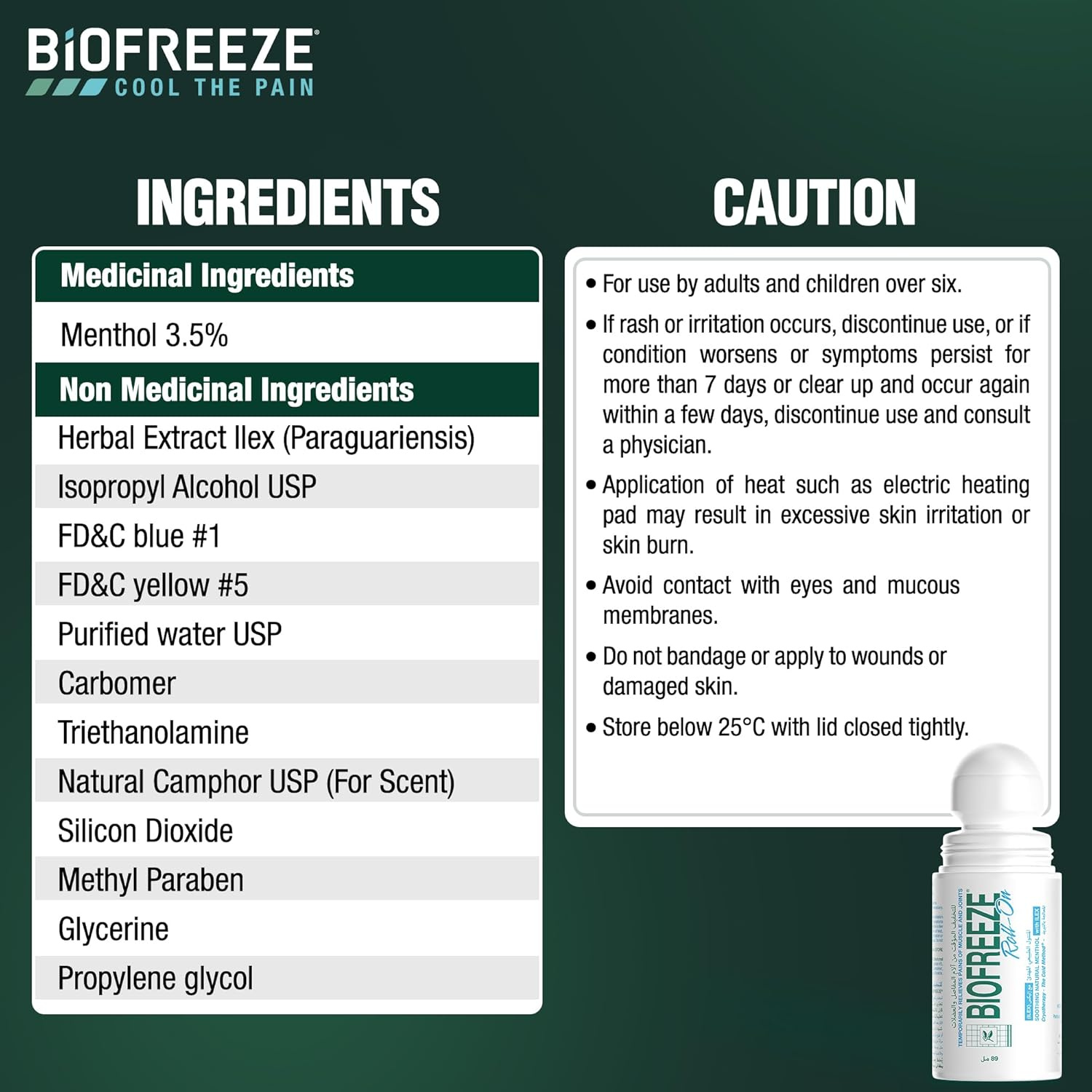 Biofreeze® Pain Relief Roll-On, Soothing Natural Menthol with ILEX Scent, 89 ml