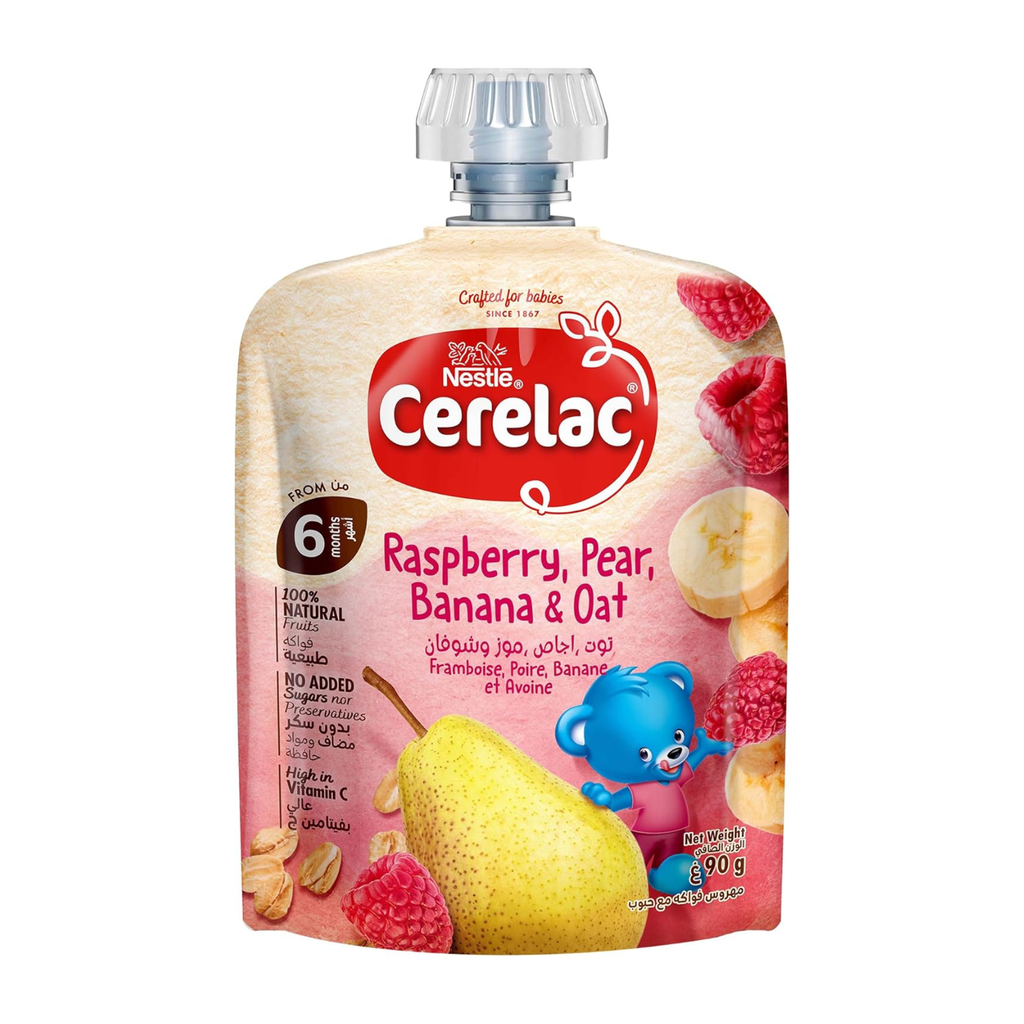 Nestle Cerelac Fruits Puree Pouch Raspberry Pear Banana & Oats baby Food 90g