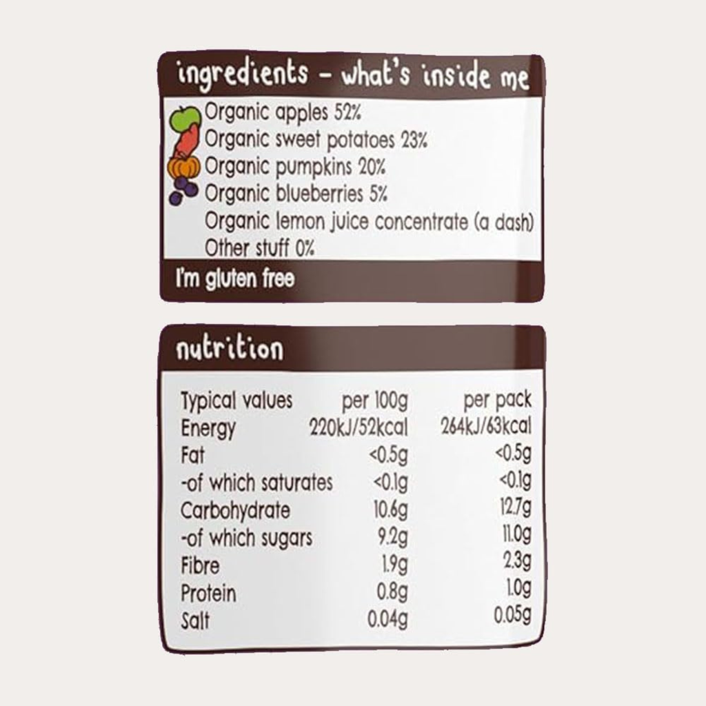 Ella's Kitchen Organic Super Smooth Sweet Potatoes, Pumpkin, Apples and Blueberries Puree, 4+ Months Baby Food, Gluten & Dairy Free - 120g