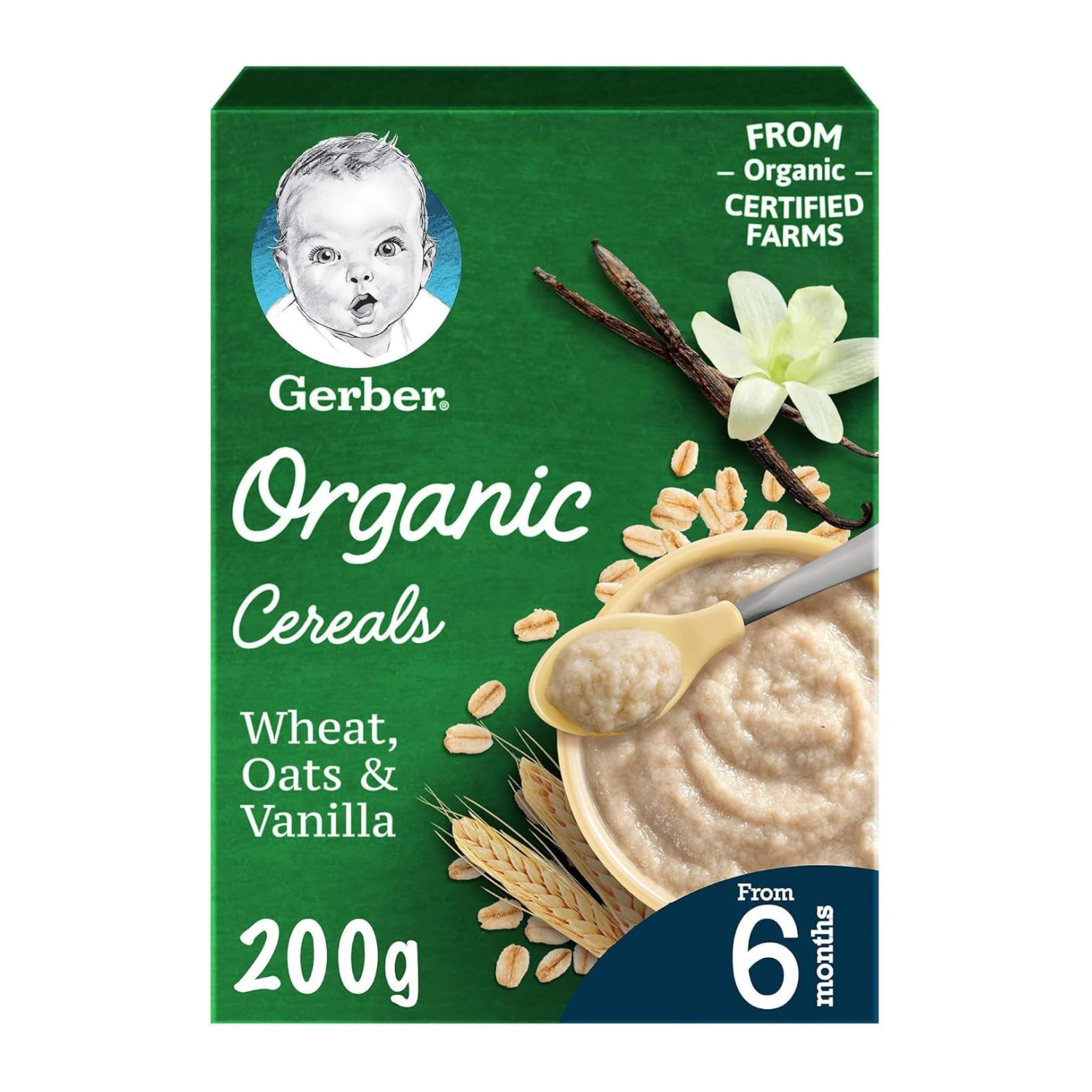 Nestle Gerber Organic Infant Cereals Wheat, Oat & Vanilla Fruit Puree, 200 G