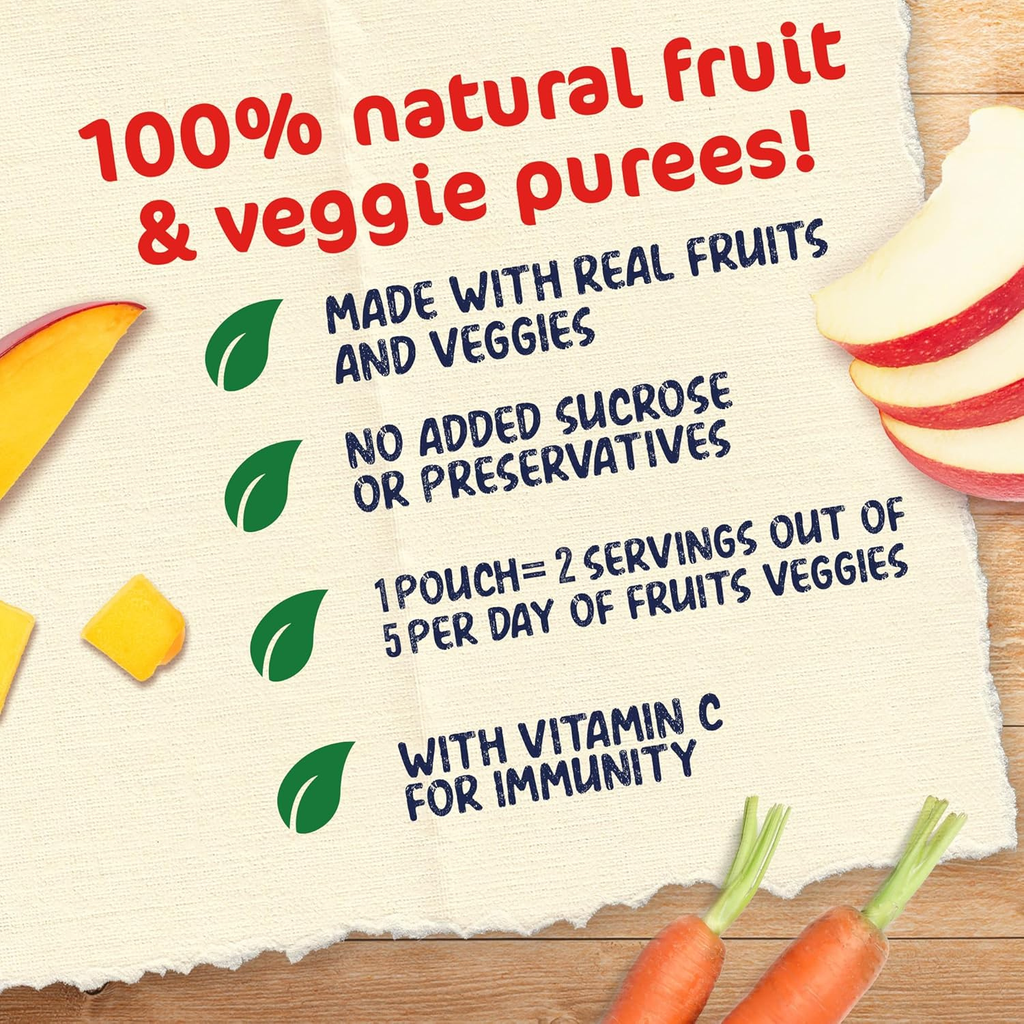 CERELAC Nestle Fruits & Vegetables Puree Pouch Apple Carrot Mango 90g, Pack of 4