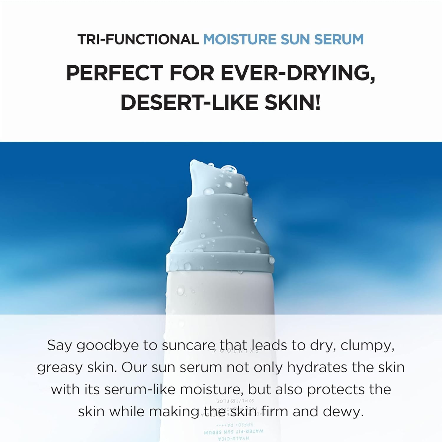 SKIN1004 Hyalu-Cica Water-Fit Sun Serum SPF 50 PA++++| Lightweight Korean Sunscreen for All Skin Types with Hyaluronic Acid & Centella, 50ml
