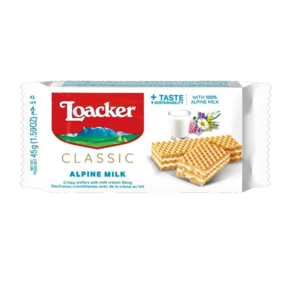 Loacker Classic Alpine Milk Crispy Wafers 45 g, Pack of 25