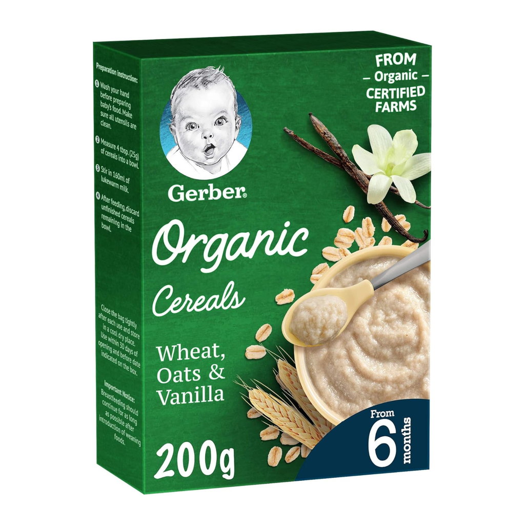 Nestle Gerber Organic Infant Cereals Wheat, Oat & Vanilla Fruit Puree, 200 G