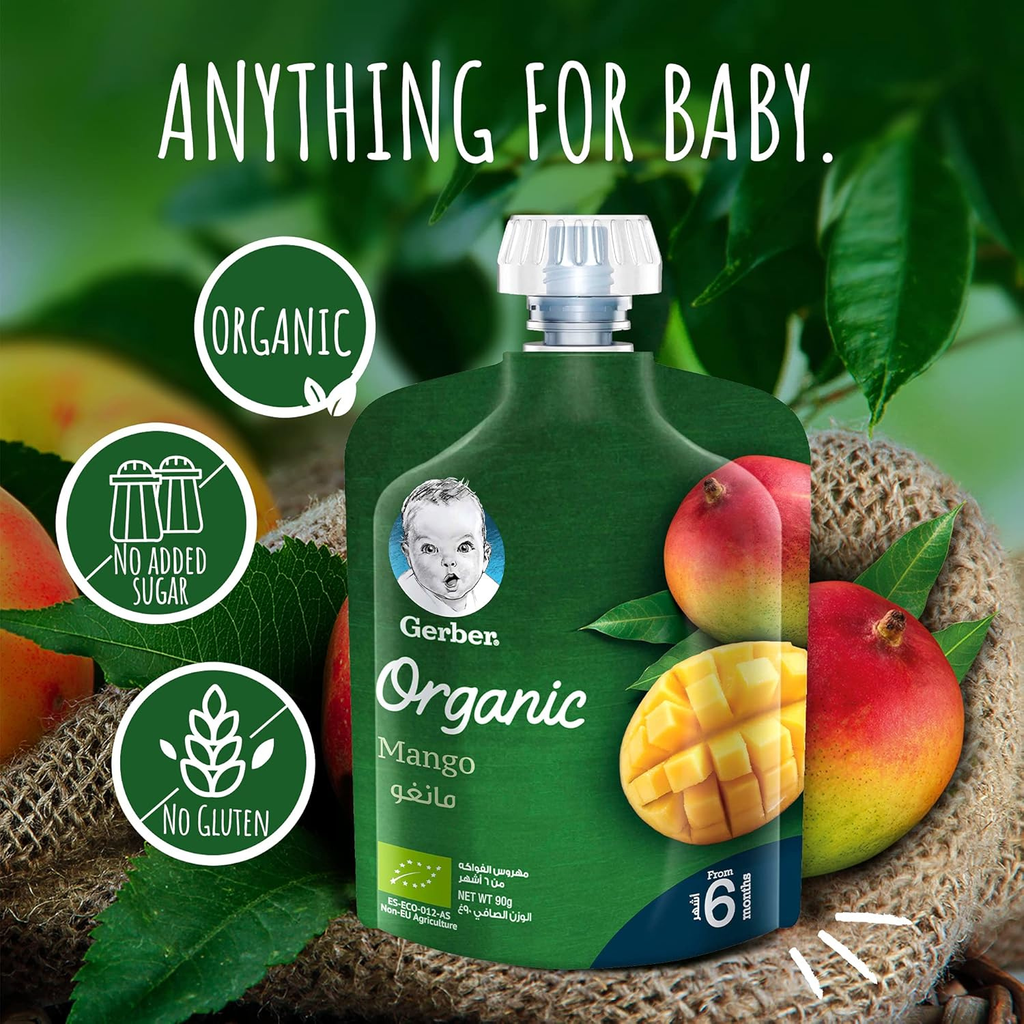 Nestle Gerber Organic Puree, Mango, Baby Food, From 6 Months, Pouch, 90g
