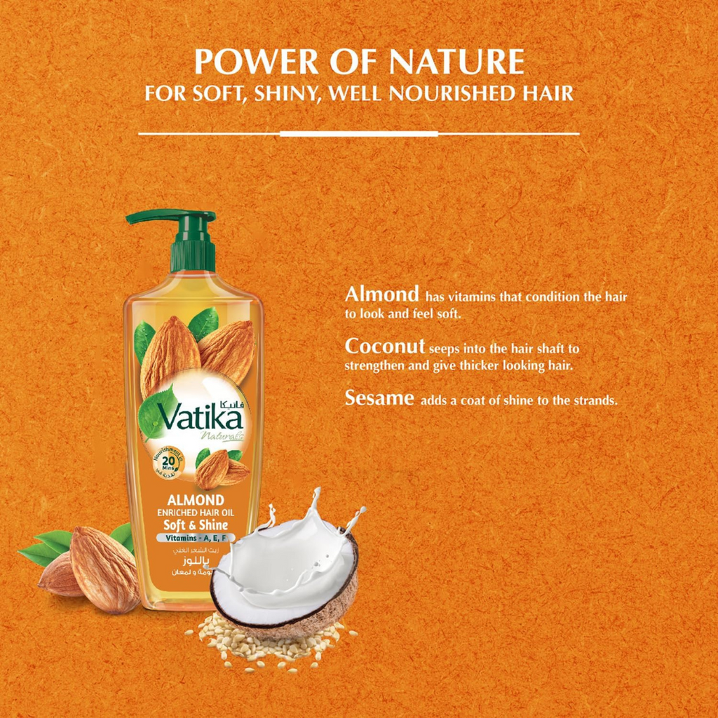 Vatika Naturals Almond Enriched Hair Oil | With Goodness Of Almond, Coconut & Sesame |Vitamin A, E, F Softens & Shines | For Dry & Frizzy Hair - 300 ml + Pump For Easy Use