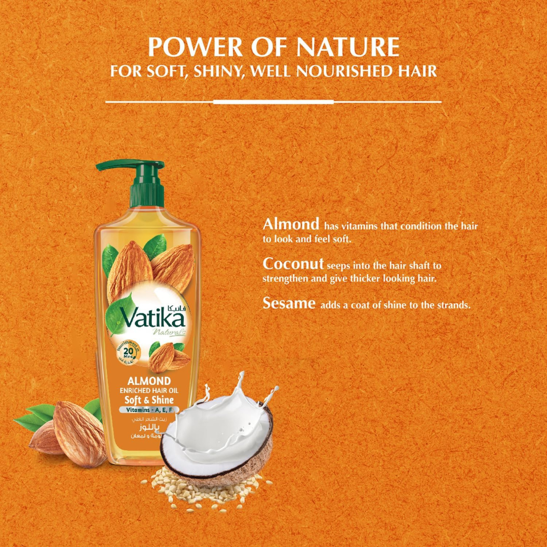 Vatika Naturals Almond Enriched Hair Oil | With Goodness Of Almond, Coconut & Sesame |Vitamin A, E, F Softens & Shines | For Dry & Frizzy Hair - 300 ml + Pump For Easy Use