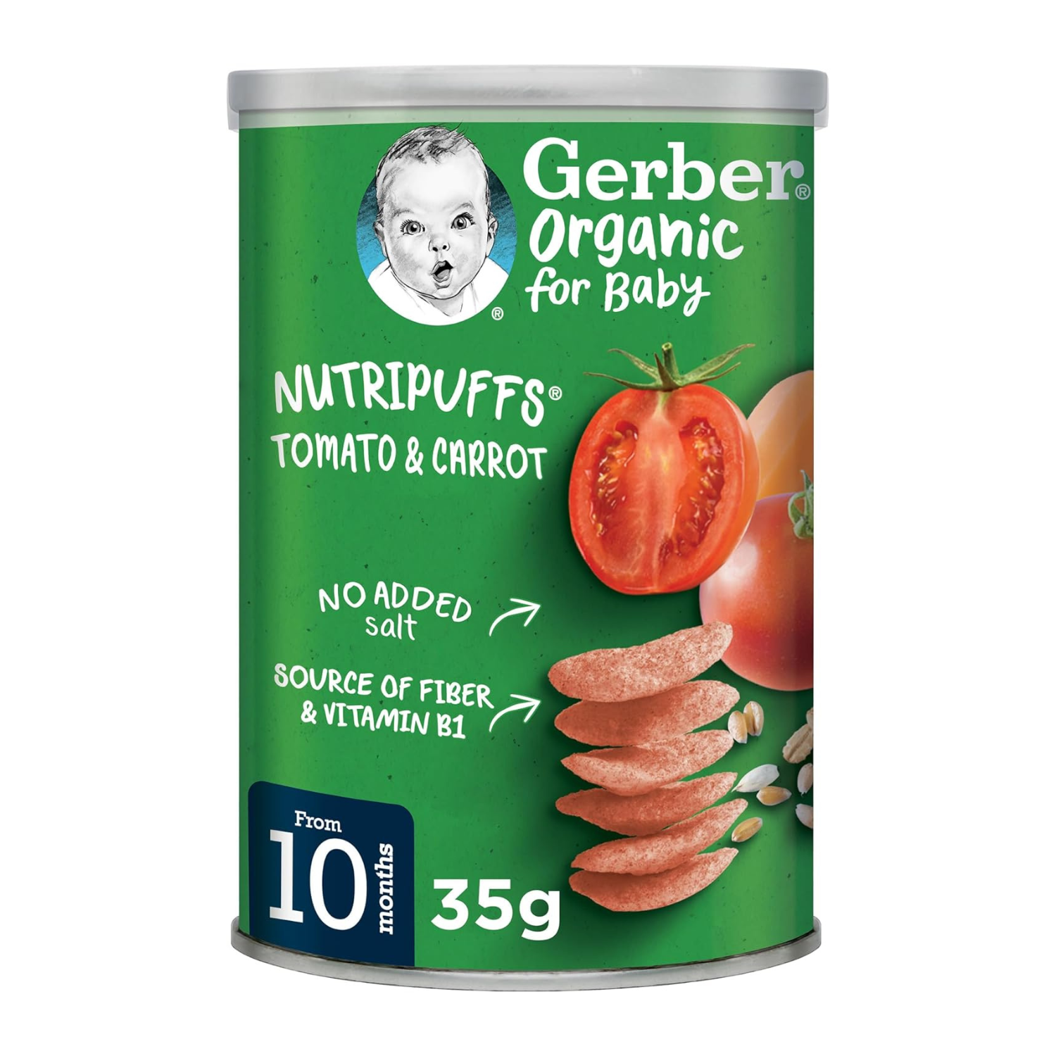 Nestle Gerber Organic Nutripuffs Tomato & Carrot, Baby Food, Tin, 35g