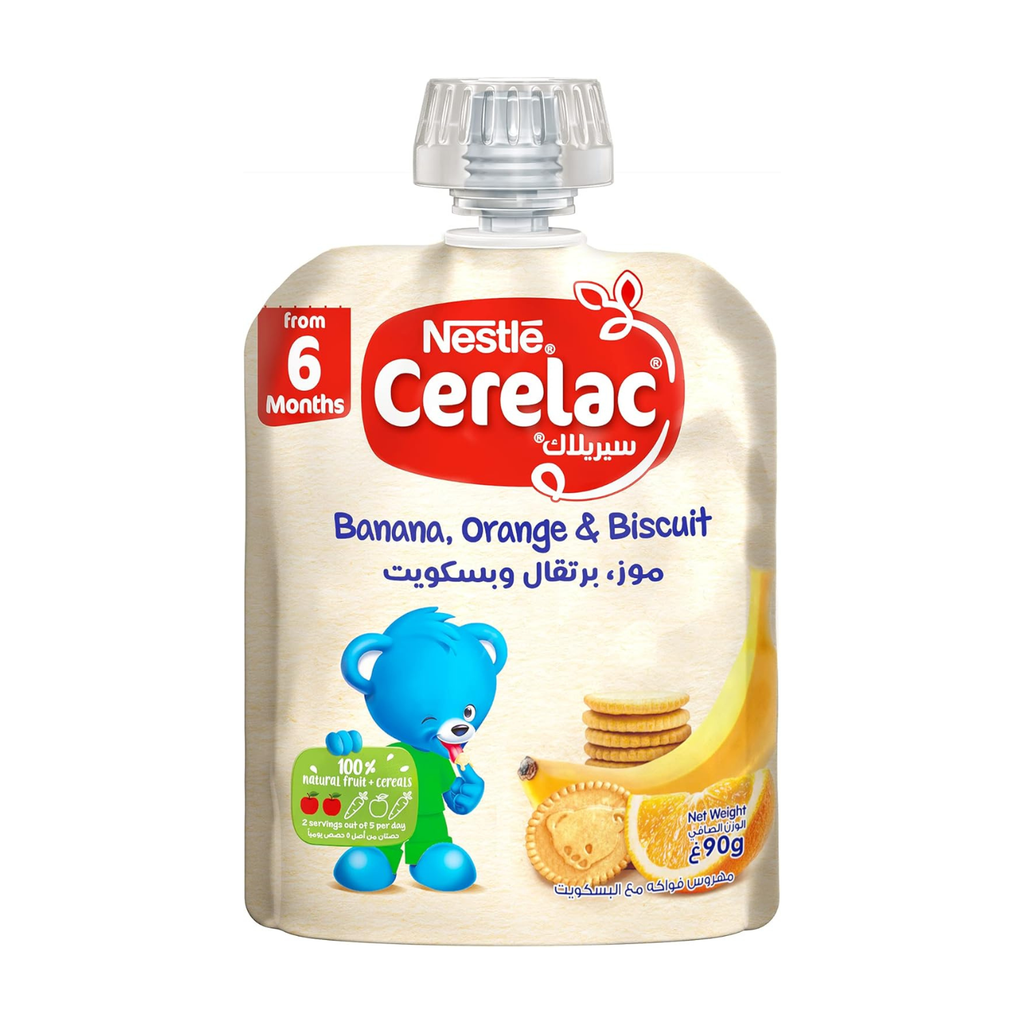 Nestle Cerelac Fruits Puree Pouch Banana Orange Biscuit 90G (Pack Of 1), large