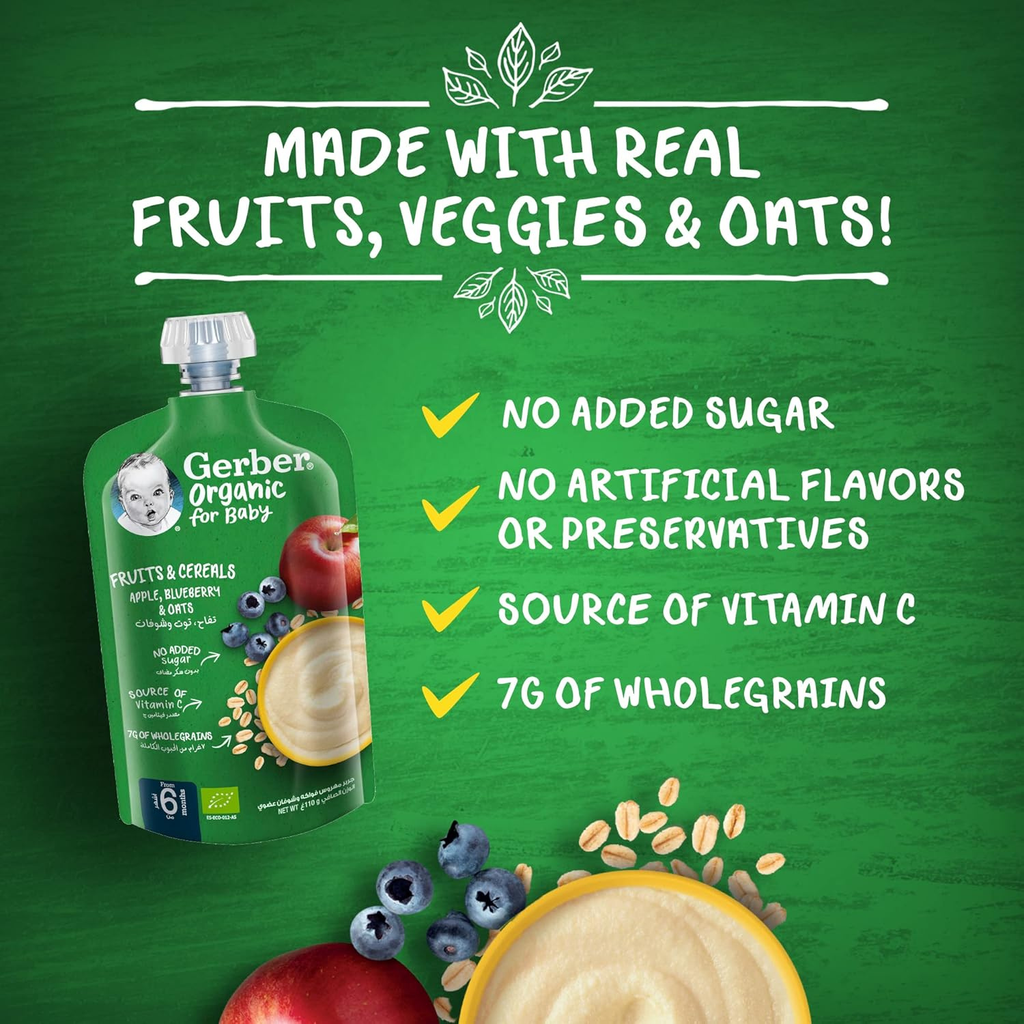 Gerber Organic Porridge in Apple, Blueberry & Oats Flavor (110g)