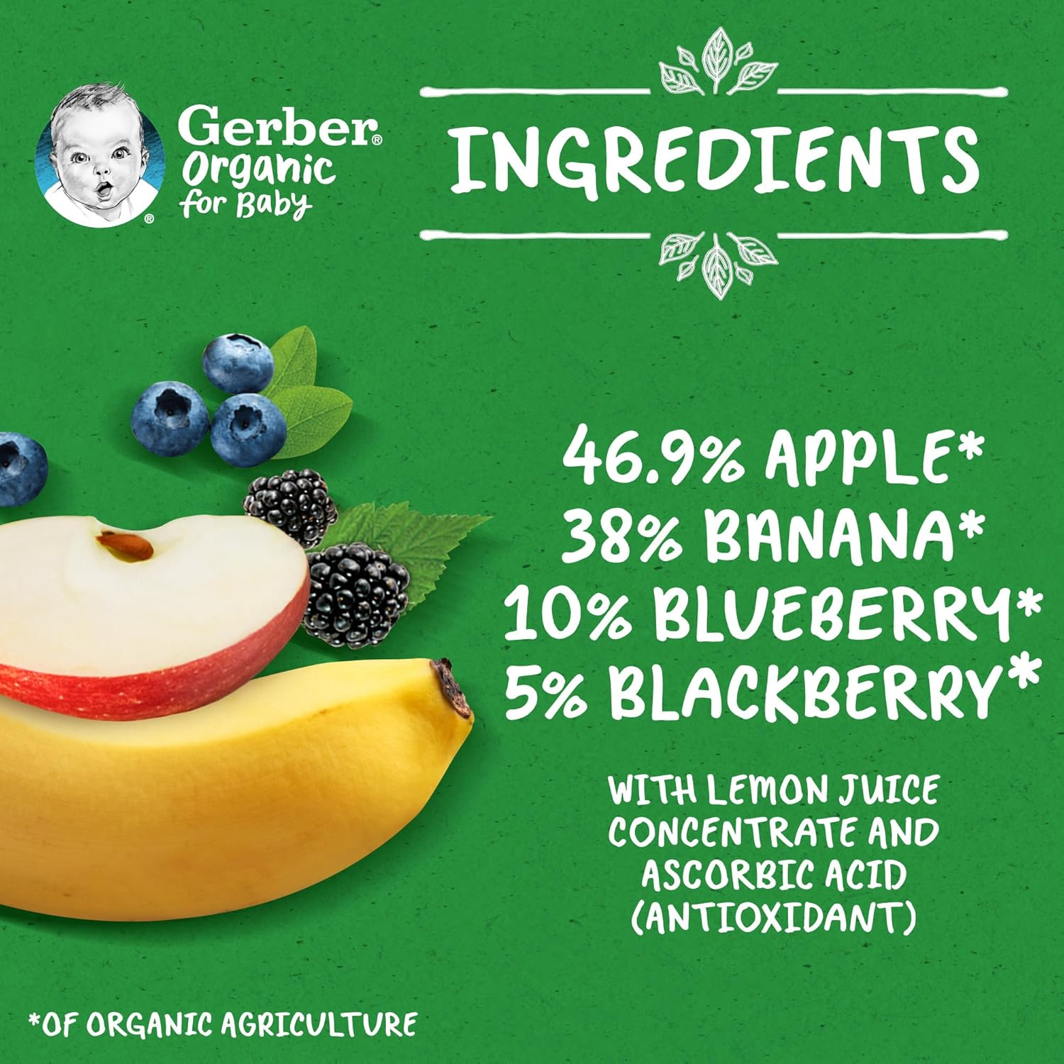 Nestle Gerber Organic Puree Apple, Banana, Blueberry & Blackberry Baby Food, 90G, large