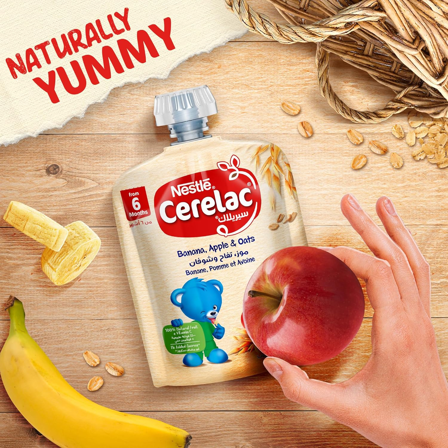 Nestle Cerelac Fruits Puree Pouch Banana Apple Oat 90g, Pack of 4, large