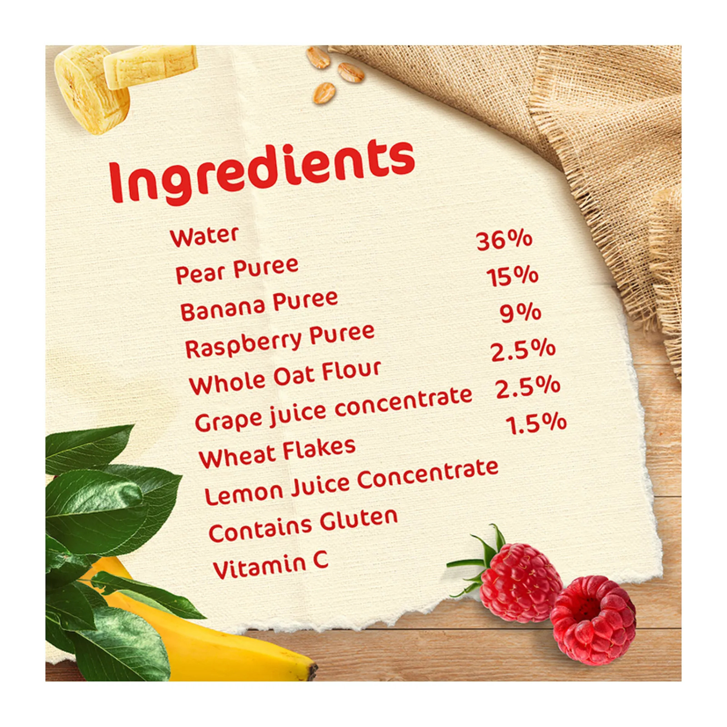 Nestlé Cerelac Fruits Puree Pouch Raspberry, Pear, Banana & Oats - 90g