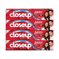 Closeup Triple Fresh Gel Toothpaste, Red Hot, for 24HR fresh breath, 75ml x 4