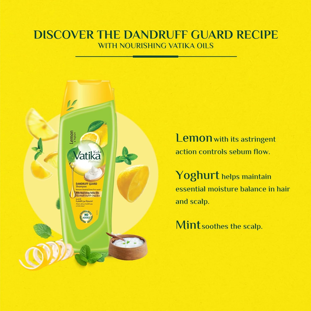 Vatika Naturals Dandruff Guard Shampoo - Enriched With Lemon & Yoghurt - Removes & Prevents Dandruff - 400 ml
