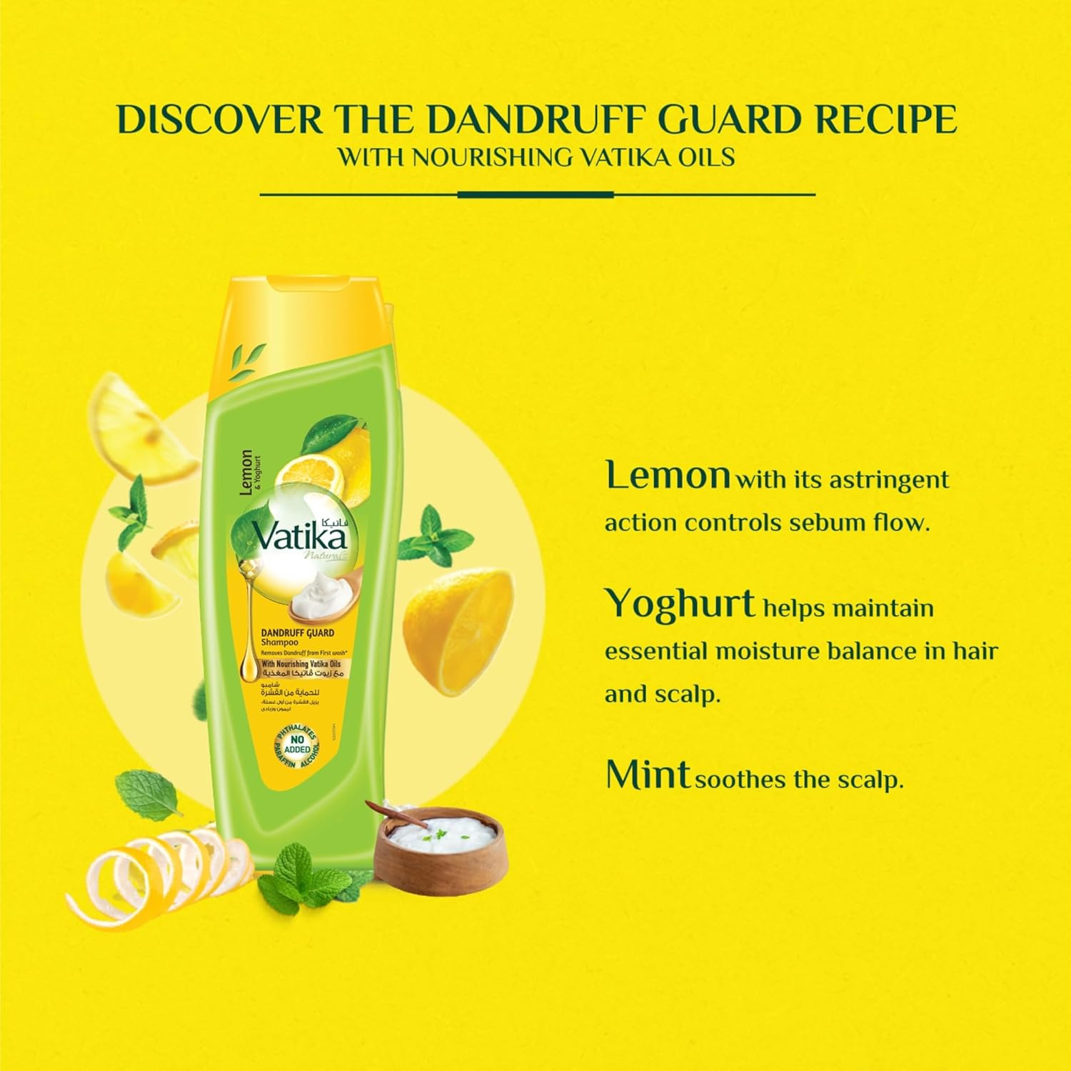 Vatika Naturals Dandruff Guard Shampoo - Enriched With Lemon & Yoghurt - Removes & Prevents Dandruff - 400 ml