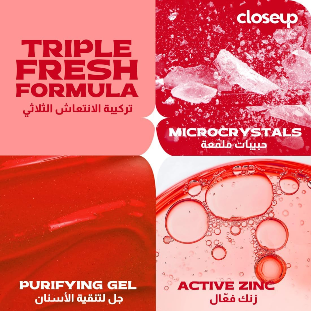 Closeup Triple Fresh Gel Toothpaste, Red Hot, for 24HR fresh breath, 75ml x 4