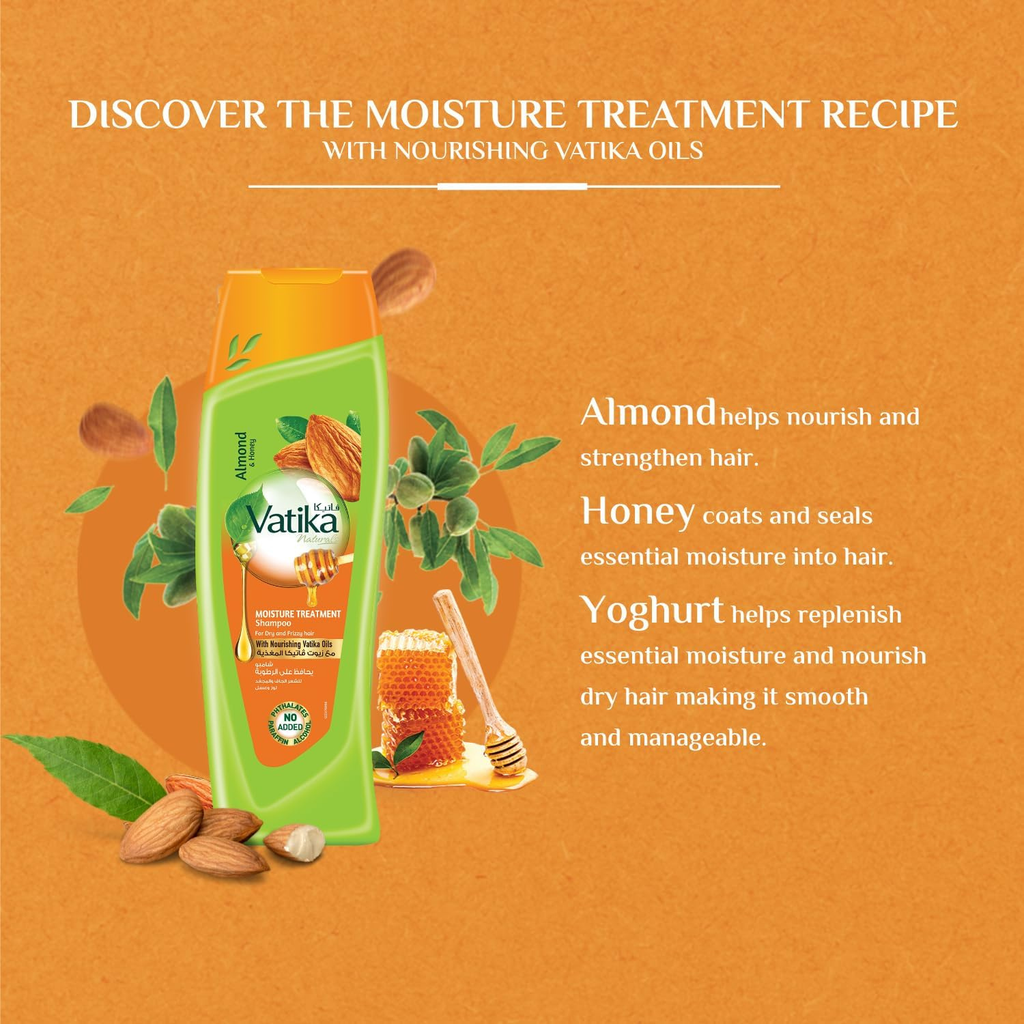 Vatika Naturals Moisture Treatment Shampoo 400ml | Natural & Herbal | Enriched with Almond and Honey | For Dry and Frizzy hair